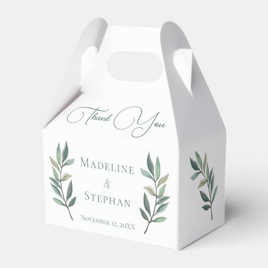 Eenvoudig botanisch elyptus Leaf Chic Fall Wedding Bedankdoosjes (Voorkant Zijde)