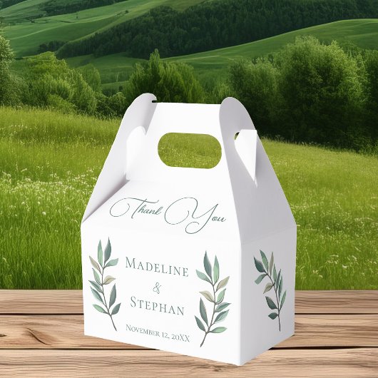 Eenvoudig botanisch elyptus Leaf Chic Fall Wedding Bedankdoosjes