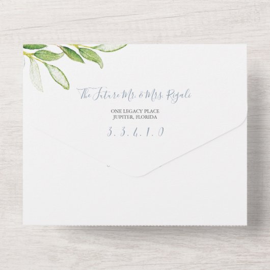 Eenvoudig botanisch huwelijk in één uitnodiging (Achterkant)