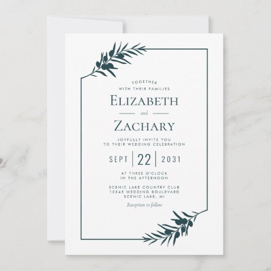 Eenvoudig botanisch Lijst Emerald Green Wedding Kaart (Voorkant)