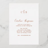 Eenvoudig Botanisch Monogram Boho Weddenschap Roos Folie Uitnodiging (Voorkant)