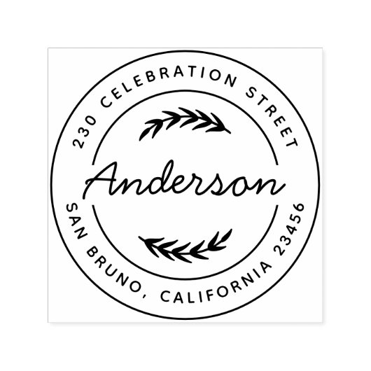 Eenvoudig Botanisch Rond Terugkeeradres Zelfinktende Stempel (Design)