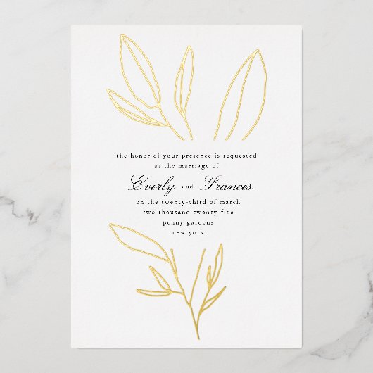 Eenvoudig Botanisch Stem Weddenschap Gold Folie Uitnodiging (Voorkant)