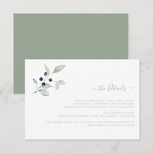 Eenvoudig botanisch trouwdetail informatiekaartje (Voorkant / Achterkant)