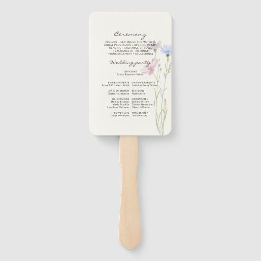 Eenvoudig Botanisch Wildflower Beige Trouwprogramm Handwaaier (Achterkant)