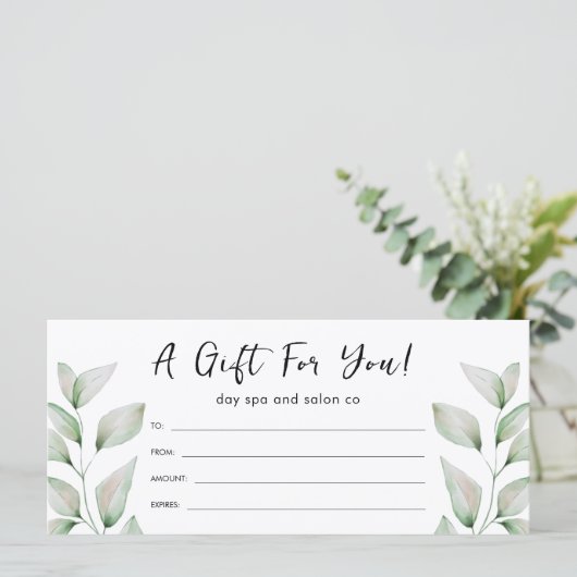 Eenvoudig botanische lederen-cadeaubon (Staand voorkant)