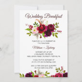 Eenvoudig Bourgogne Floral bruiloft ontbijt Kaart (Voorkant)