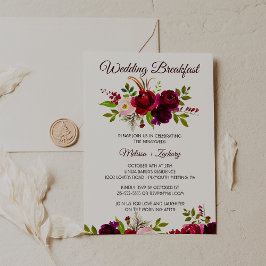Eenvoudig Bourgogne Floral bruiloft ontbijt Kaart