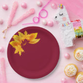 Eenvoudig Bourgogne Goud Groen Herfst Viering Papieren Bordje (Feest)