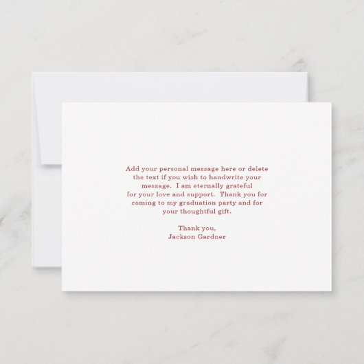 Eenvoudig Bourgogne Mortier Board Modern Afstudere Bedankkaart (Achterkant)
