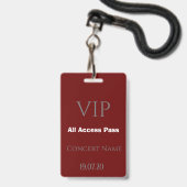 Eenvoudig Bourgogne VIP All Access Pass Concern Ba Badge (Voorzijde met lanyard)