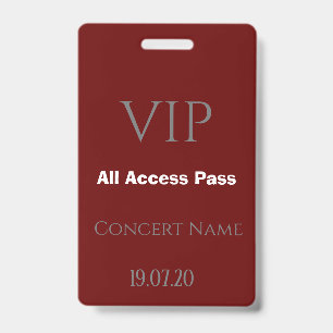 Eenvoudig Bourgogne VIP All Access Pass Concern Ba Badge
