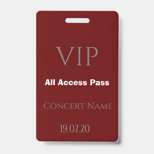 Eenvoudig Bourgogne VIP All Access Pass Concern Ba Badge (Voorzijde)