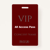 Eenvoudig Bourgogne VIP All Access Pass Concern Ba Badge (Voorkant)