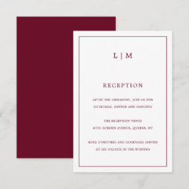 Eenvoudig Bourgondisch Monogram Elegant Huwelijk Informatiekaartje