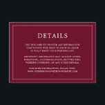 Eenvoudig Bourgondisch Monogram Elegant Huwelijk Informatiekaartje<br><div class="desc">Eenvoudige trouwbehuizingskaart met een modern, maar elegant ontwerp met uw details omringd door een dunne rand. Alle tekst is wit boven een geweerkaatste achtergrond. De doopvonten en de achtergrondkleuren kunnen in om het even welke kleuren worden veranderd u door de knoop "aan te passen" te klikken. Een stijlvol en stijlvol...</div>