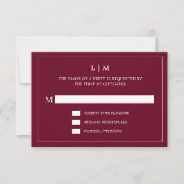 Eenvoudig Bourgondisch Monogram Elegant Huwelijk RSVP Kaartje