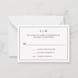 Eenvoudig Bourgondisch Monogram Elegante Mini Wedd Notitiekaartje