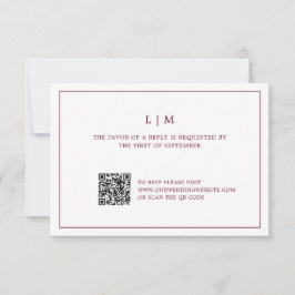 Eenvoudig Bourgondisch Monogram QR Code Elegant Hu RSVP Kaartje