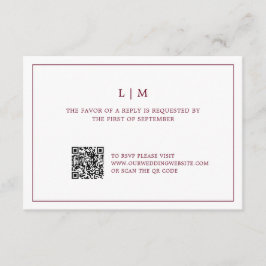 Eenvoudig Bourgondisch Monogram QR Code Elegant Hu RSVP Kaartje