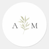 Eenvoudig Branch Monogram Huwelijk Ronde Sticker (Voorkant)