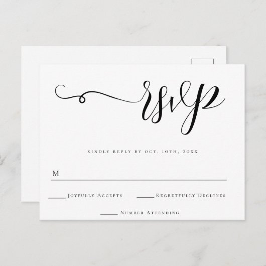 Eenvoudig Briefkaart RSVP-reactiekaart voor bruilo (Voorkant / Achterkant)