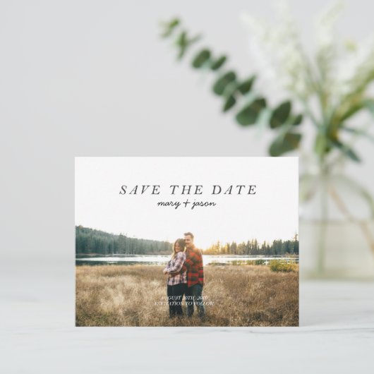 Eenvoudig Briefkaart Save the Date (Staand voorkant)