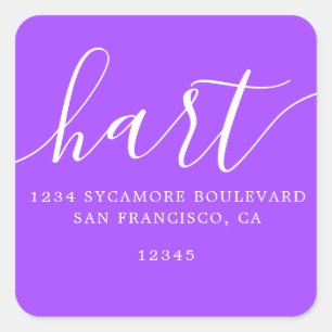 Eenvoudig Bright Paarse Family Return-adreslabel Vierkante Sticker