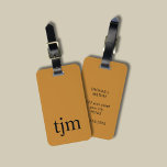 Eenvoudig Brons Zwart Vet Monogram Bagagelabel<br><div class="desc">Eenvoudig elegant aanpasbaar bagagelabel ontwerp met bronzen achtergrond,  zwart vet monogram.</div>