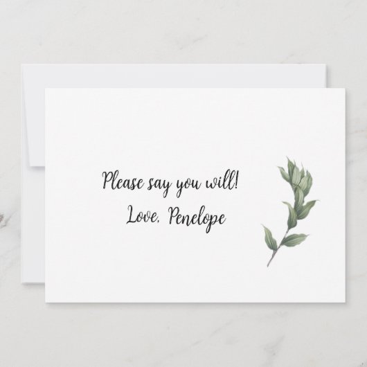 Eenvoudig bruidsmeisje-voorstel met groen kaart (Achterkant)