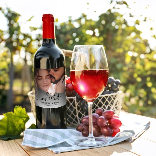Eenvoudig bruiloft fotoscript Aangepast Wijn Etiket