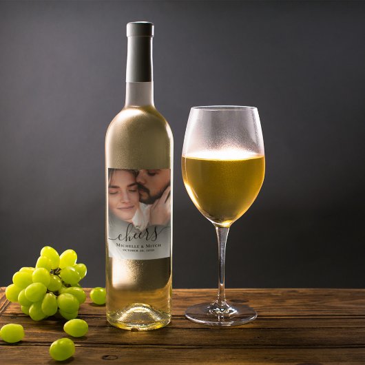 Eenvoudig bruiloft fotoscript Aangepast Wijn Etiket