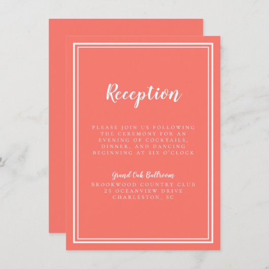 Eenvoudig bruiloft, koraal en wit Lijst Informatiekaartje (Voorkant / Achterkant)