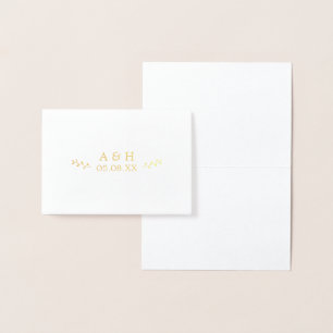 Eenvoudig bruiloft monogram Botanisch Leaf Gold Si Folie Kaarten
