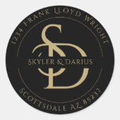 Eenvoudig Bruiloft Monogram Retouradres Ronde Sticker (Voorkant)