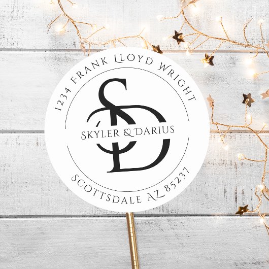 Eenvoudig Bruiloft Monogram Retouradres Ronde Sticker