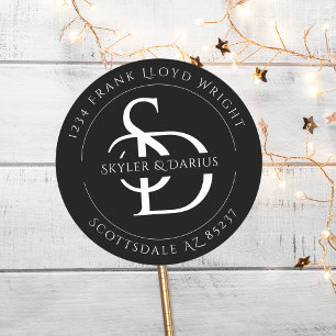 Eenvoudig Bruiloft Monogram Retouradres Ronde Sticker