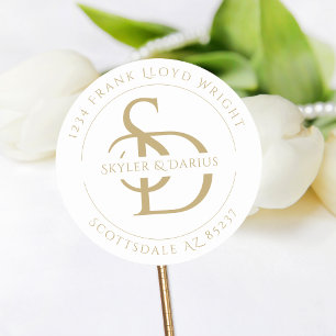 Eenvoudig Bruiloft Monogram Retouradres Ronde Sticker