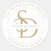 Eenvoudig Bruiloft Monogram Retouradres Ronde Sticker (Voorkant)
