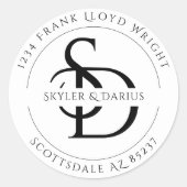 Eenvoudig Bruiloft Monogram Retouradres Ronde Sticker (Voorkant)