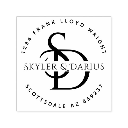 Eenvoudig Bruiloft Monogram Retouradres Zelfinktende Stempel (Design)