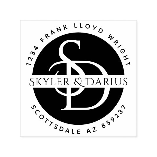 Eenvoudig Bruiloft Monogram Retouradres Zelfinktende Stempel (Design)