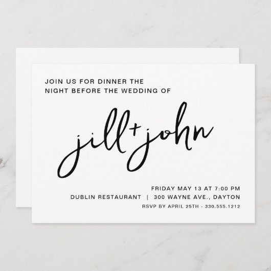 Eenvoudig bruiloft repetitie diner kaart (Voorkant / Achterkant)