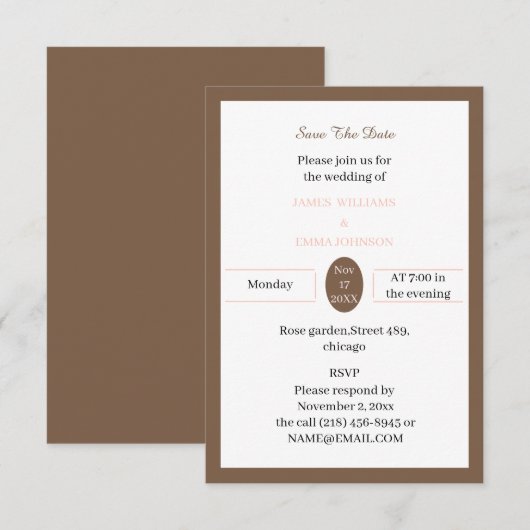 Eenvoudig Bruin Custom Save The Date (Voorkant / Achterkant)