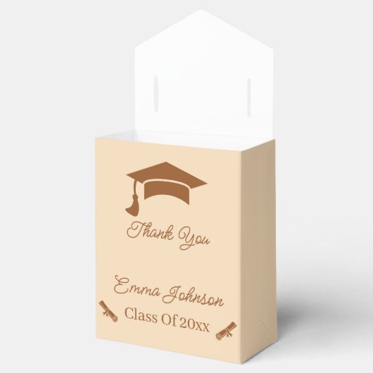 Eenvoudig bruin en beige Gepersonaliseerd Afstuder Bedankdoosjes (Geopend)