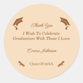 Eenvoudig bruin en beige Gepersonaliseerd Afstuder Ronde Sticker