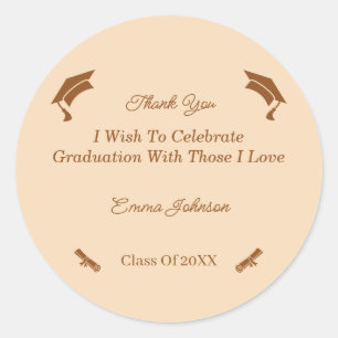 Eenvoudig bruin en beige Gepersonaliseerd Afstuder Ronde Sticker