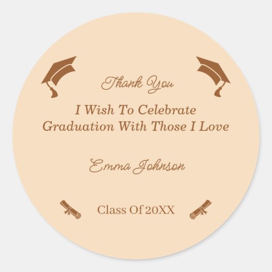 Eenvoudig bruin en beige Gepersonaliseerd Afstuder Ronde Sticker (Voorkant)