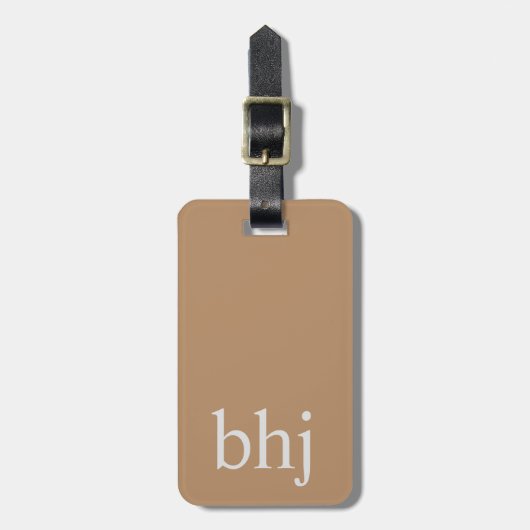Eenvoudig Bruin Initiaal Monogram Bagagelabel (Voorkant verticaal)
