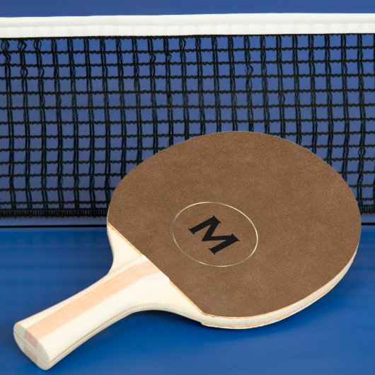 Eenvoudig bruin leder Gold-monogram Tafeltennisbatje (Insitu)